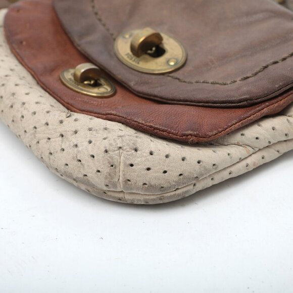 FOSSIL Mason Leather Crossbody Bag Two Tone Sling Purse Bag Brown Cream Small - Picture 10 of 16